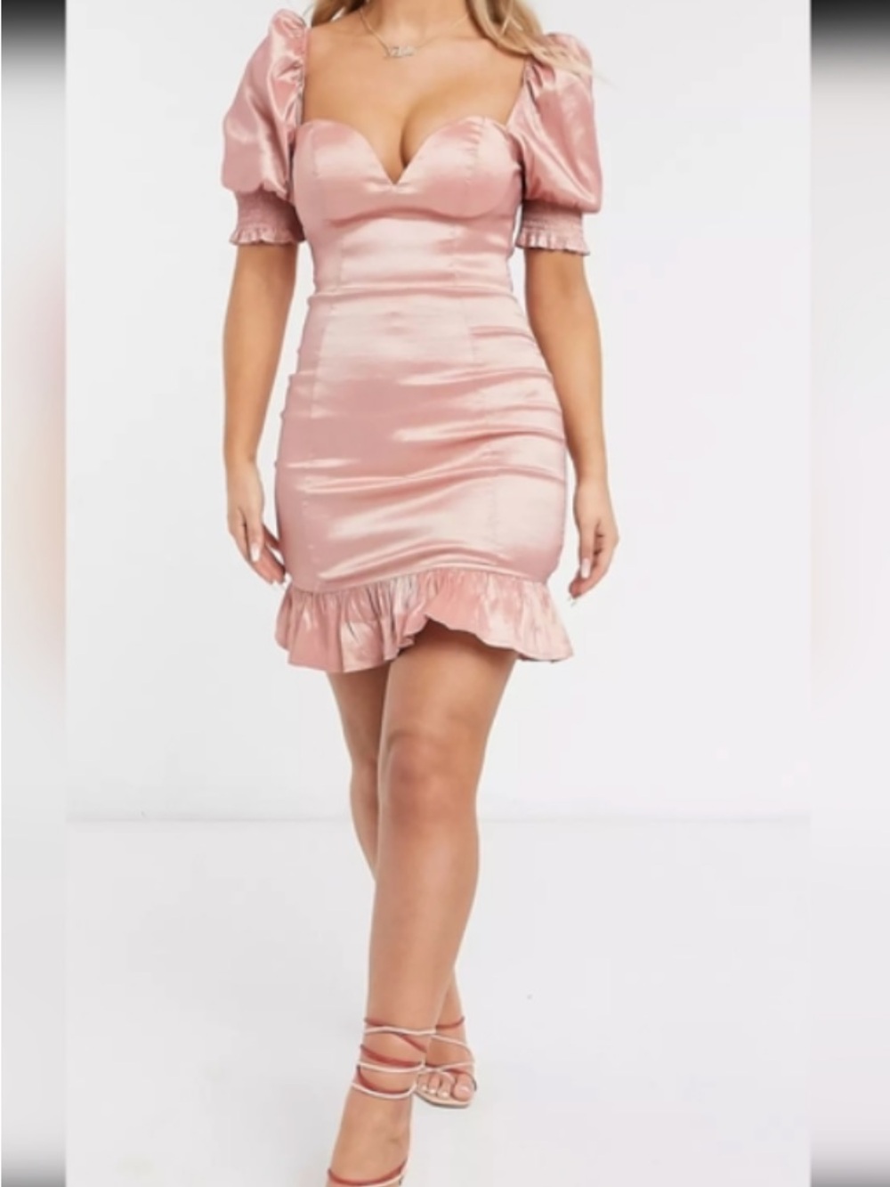 Light Pink Satin Ruffle Dress